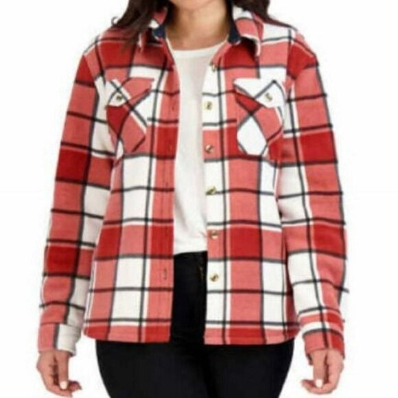 Sage Collective Rust Burgundy Plaid Sherpa Lined Shacket Size M - Picture 1 of 8